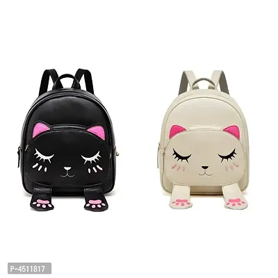 Stylish Collage Backpack For Girls (Black  Cream) Combo Pack Of 2