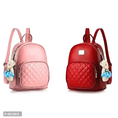 Stylish Collage Backpack For Girls (Pink  Red) Combo Pack Of 2-thumb0