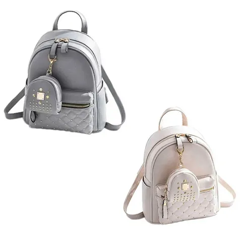 Attractive PU Self Pattern Backpacks For Women (Pack of 2)