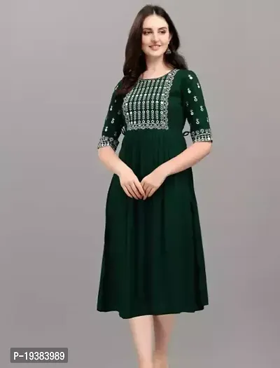 Stylish Straight Green Rayon Kurti For Women