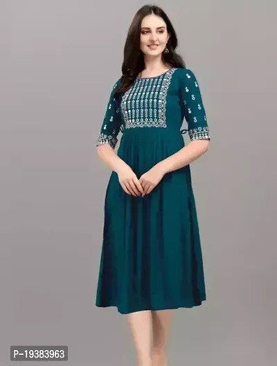 Stylish Straight Turquoise Rayon Kurti For Women