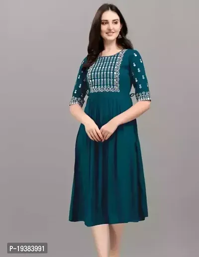 Stylish Straight Turquoise Rayon Kurti For Women-thumb0