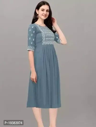 Stylish Straight Grey Rayon Kurti For Women-thumb0