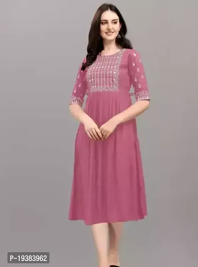 Stylish Straight Peach Rayon Kurti For Women-thumb0