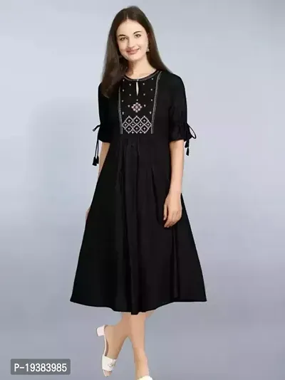 Stylish Straight Black Rayon Kurti For Women-thumb0