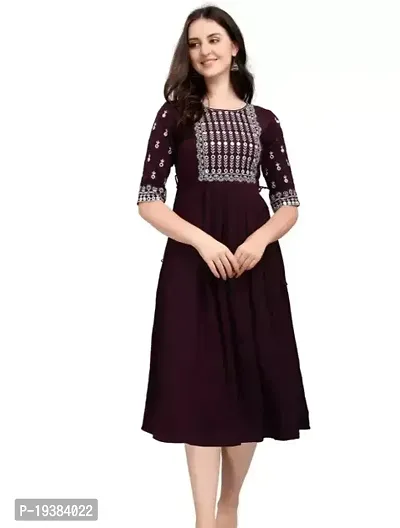 Stylish Straight Brown Rayon Kurti For Women-thumb0