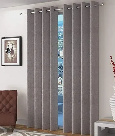 PROZONE Heavy Jute Solid Eyelet Curtains for Door | 60% Blackout Plain Grommet Curtain | Premium Curtain for Bedroom Living Room and Office, 7 Feet, 1 Piece, Grey