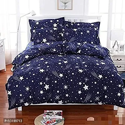 rozone 144TC Cotton Bedsheet for Double Bed with 2 Pillow Cover,Modern All Season Cozy Bedding,Hotel Luxury King Size Bedsheet, 90x100 Inches (King, Star&Blue)-thumb0