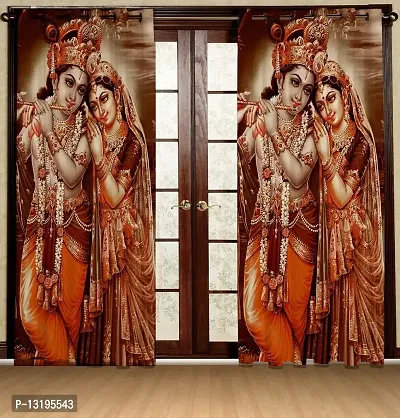 Prozone Polyester Knitting 3D Digital God Radha Krishna Printed Premium Curtains for Home,Living Room,Pooja Room,Temple,Pack of 1 Pcs (Design 4, 5x4 feet)-thumb0