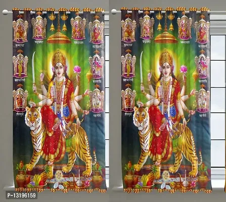 Prozone Polyester 3D Digital Beautiful,Maa Sherawali Printed Curtain for Home,Living Room,Dining Room,Pooja Room,Temple, (Design 2, 7x4 feet)