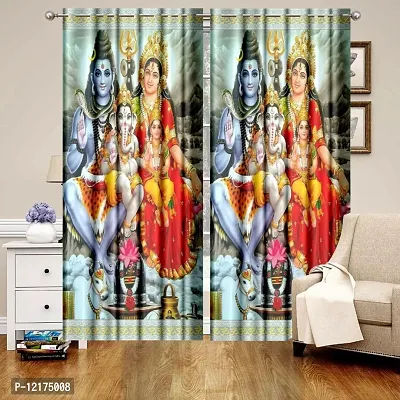 Polyester 3D Digital God Ganesh Shiv and Parvati Ji Print Curtains,5x4 feet,1PCS