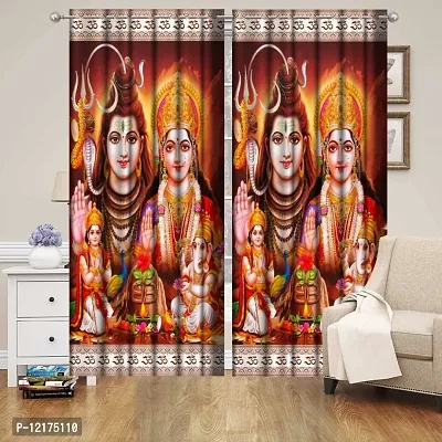 Polyester 3D Digital God Ganesh Shiv and Parvati Ji Print Curtains,7x4 feet,1PCS