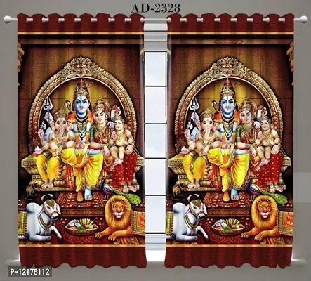 Polyester 3D Digital God Ganesh Shiv and Parvati Ji Print Curtains,7x4 feet,1PCS-thumb0