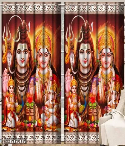 Polyester 3D Digital God Ganesh Shiv and Parvati Ji Print Curtains,7x4 feet,1PCS-thumb2