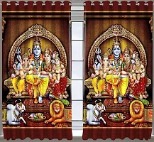 Polyester 3D Digital God Ganesh Shiv and Parvati Ji Print Curtains,7x4 feet,1PCS-thumb1