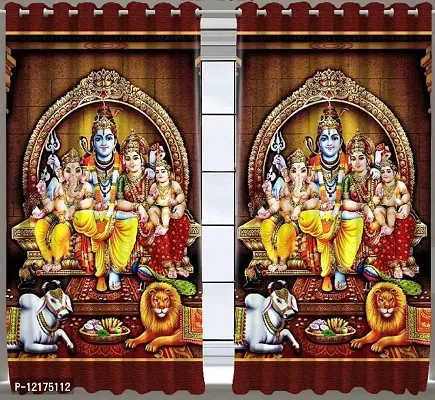 Polyester 3D Digital God Ganesh Shiv and Parvati Ji Print Curtains,7x4 feet,1PCS-thumb2