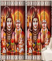 Polyester 3D Digital God Ganesh Shiv and Parvati Ji Print Curtains,9x4 feet,1PCS-thumb1