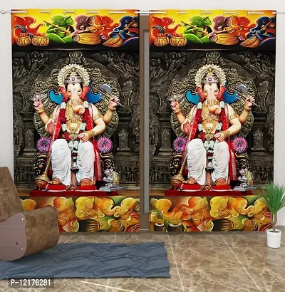 Polyester 3D Digital God Ganesh Ji Printed Curtain,7x4 feet,1PCS