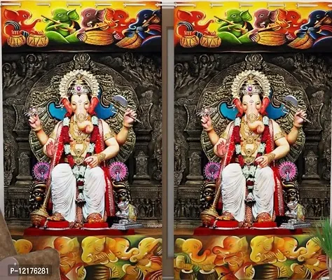 Polyester 3D Digital God Ganesh Ji Printed Curtain,7x4 feet,1PCS-thumb2