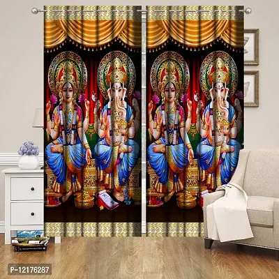 Polyester 3D Digital God Ganesh Ji Printed Curtain,7x4 feet,1PCS-thumb0