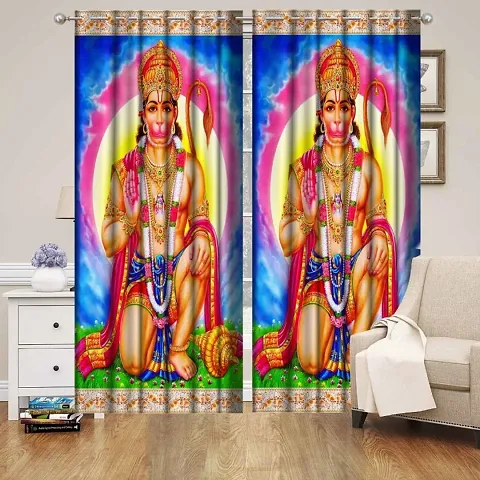 Harshika Home Furnishing Polyester God Hanuman Printed 4 x 7 Feet Door Curtain, Multicolour for Temple Door Use Set of 1 Pecs
