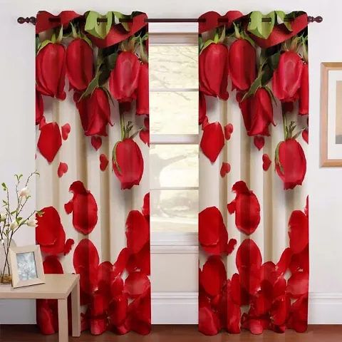 Harshika Home Furnishing Polyester 3D Flower Printed 4 x 7 Feet Curtains Set of 2 Pecs Multicolour