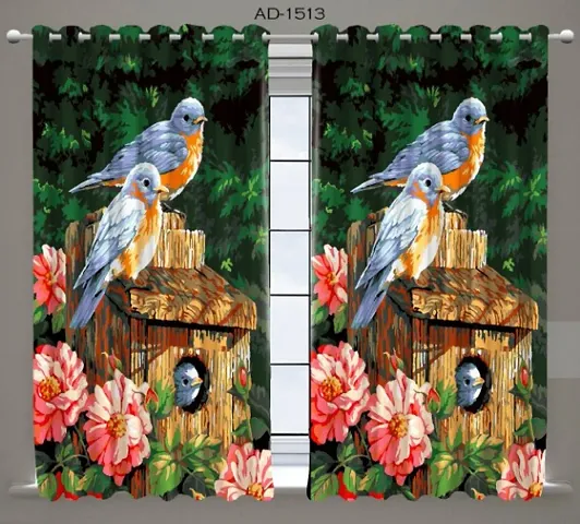 Harshika Home Furnishing Polyester Bird's Printed 4 x 9 Feet Long Door Curtains,Set of 2 Pecs,Multicolour