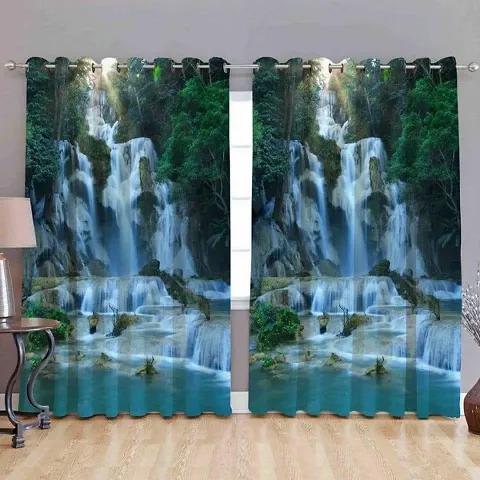 Harshika Home Furnishing Polyester Waterfall Printed 4 x 5 Feet Window Curtains Set of 2 Pecs (Multicolour)