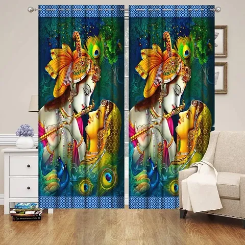 Harshika Home Furnishing Polyester 3D God Printed 4 x 7 Feet Door Size Curtain for Temple Room Use Set of 1 Pecs Multicolour (God Radhey Krishna Printed)