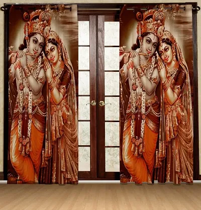 Harshika Home Furnishing Polyester Radhey Krishna 4 x 5 Feet Window Curtains Set of 2 Pecs Multicolour