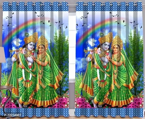 Polyester Knitting 3D Digital God Radha Krishna Printed Premium Curtains for Home,Living Room,Pooja Room,Temple,Pack of 1Pcs,5x4 feet-thumb2