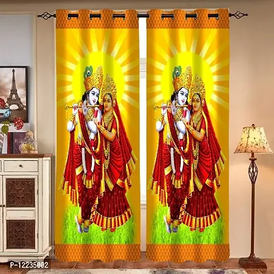 Polyester Knitting 3D Digital God Radha Krishna Printed Premium Curtains for Home,Living Room,Pooja Room,Temple,Pack of 1Pcs,5x4 feet-thumb0