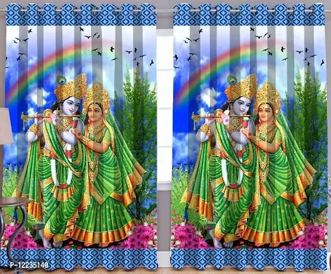 Polyester Knitting 3D Digital God Radha Krishna Printed Premium Curtains for Home,Living Room,Pooja Room,Temple,Pack of 1Pcs,7x4 feet-thumb2
