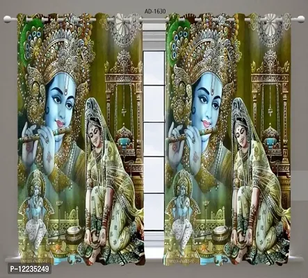 Polyester Knitting 3D Digital God Radha Krishna Printed Premium Curtains for Home,Living Room,Pooja Room,Temple,Pack of 1Pcs,9x4 feet-thumb0