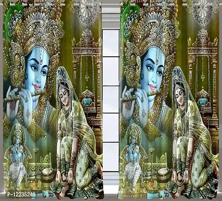 Polyester Knitting 3D Digital God Radha Krishna Printed Premium Curtains for Home,Living Room,Pooja Room,Temple,Pack of 1Pcs,9x4 feet-thumb2