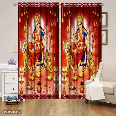 Polyester 3D Digital Beautiful,Maa Sherawali Printed Curtain for Home,Living Room,Dining Room,Pooja Room,Temple,7x4 feet,Pack of 1PCS-thumb0
