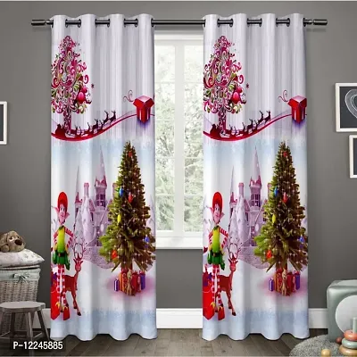 Prozone 5feet Polyester Digital Print Merry Christmas Curtains for Kids Room Decorations, Christmas Window Curtains,Pack of 1PCS,5x4 feet-thumb0