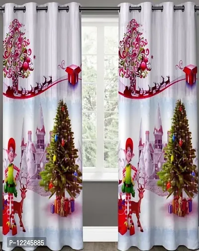 Prozone 5feet Polyester Digital Print Merry Christmas Curtains for Kids Room Decorations, Christmas Window Curtains,Pack of 1PCS,5x4 feet-thumb2