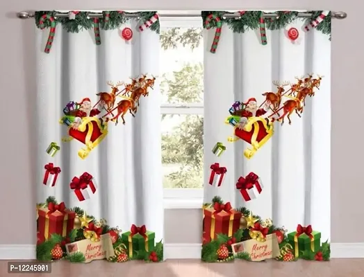 Prozone 5feet Polyester Digital Print Merry Christmas Curtains for Kids Room Decorations, Christmas Window Curtains,Pack of 1PCS,5x4 feet-thumb0
