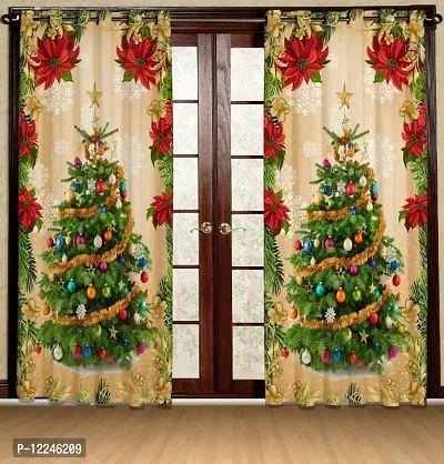 Prozone 7feet Polyester 3D Digital Print Merry Christmas Curtains for Kids Room Decorations, Christmas Door Curtains,Pack of 1PCS,7x4 feet-thumb0