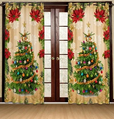 Set of 2- Christmas Print Polyester Door Curtains