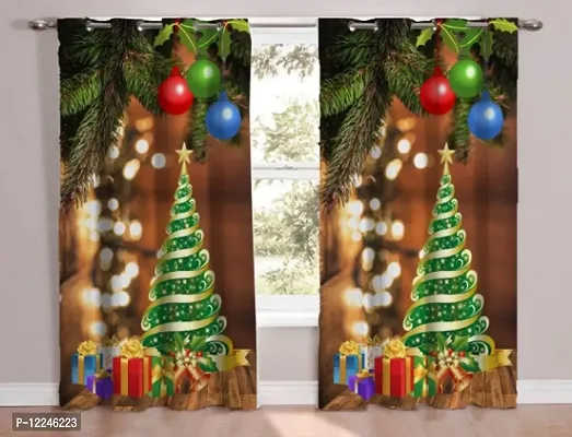 Prozone 7feet Polyester 3D Digital Print Merry Christmas Curtains for Kids Room Decorations, Christmas Door Curtains,Pack of 1PCS,7x4 feet