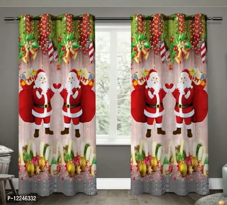 Prozone 9feet Polyester 3D Digital Print Merry Christmas Curtains for Kids Room Decorations, Christmas Long Door Curtains,Pack of 1PCS,9x4 feet