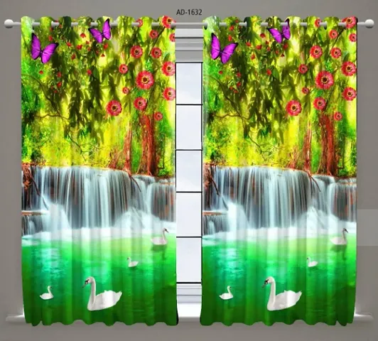 Harshika Home Furnishing Polyester 3D Waterfall Fountain Printed 4 x 9 Feet Long Door Curtains Set of 2 Pecs Multicolour