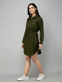 GREEN SHIRT DRESS WITH WAIST TIE UP-thumb3