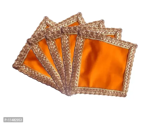 Small Size (5 x 5 inch) Plain Yellow Velvet Pooja Aasan Cloth/Chowki Aasan Kapda Mat/Mini Velvet Altar Cloth for Puja Mandir and Temple (Pack of 5) (DVNYLW5*5)