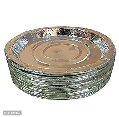 P.A.Disposable Round Eco Friendly Aluminium Silver Paper Plate for Office,House Party,Restaurants,Picnic,Dinner/Lunch Party Kitchen.[8 inches] [Pack of 100 Nos.]