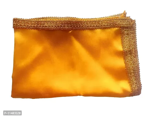 Yellow Color (Size 24 x 20 inch Puja Aasan Cloth for God ChowkiPuja Asan Kapda Satin Altar Cloth mat for mandir, Temple and Pooja Decoration (Pack of 1) (DVNSatinYellow24x20)-thumb0