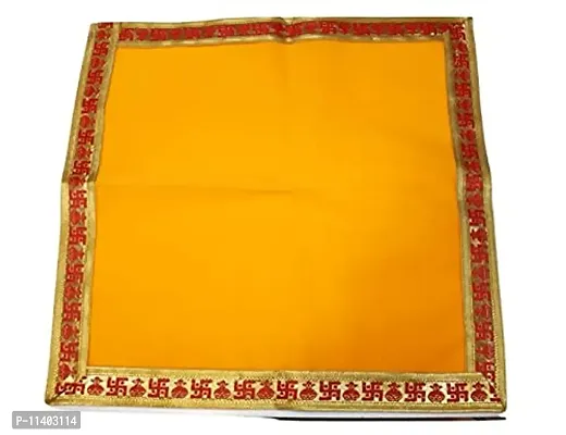 KAM Home Ganpati Baithak Aasan/Ganpati Rumal/Embroidered Puja Cloth/Puja Assan/Puja Chowki Assan/Puja Altar Cloth for Multipurpose Use for Home Mandir,Size- 18 * 18 Inch, Pack of 3 Piece, 18 X18-thumb3