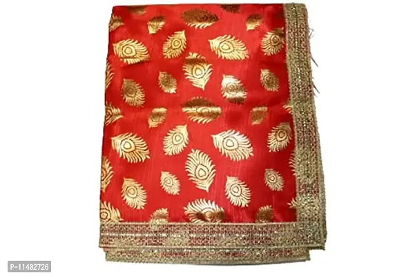 Shreeji Satin Golden Print Puja Altar Cloth for Multipurpose Use, Devi MATA Chunri, Puja Chunni Cloth, Size - 1 Meters (Red)-thumb0